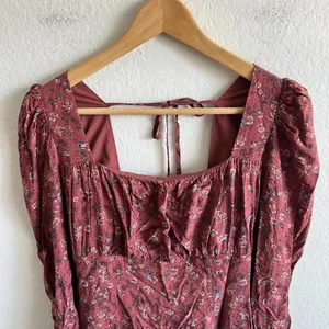 SADIE & SAGE Floral Burgundy Ruched Long Sleeve Bodycon Mini Dress Womens Medium thumbnail 6