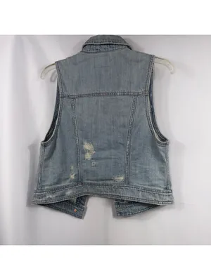 American Eagle Distressed Denim Vest Women’s Medium Light Wash Jean Vest thumbnail 8