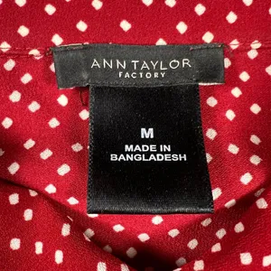 Ann Taylor Factory Red Dot Collared Crepe Blouse Long Roll Tab Sleeves Size M thumbnail 4