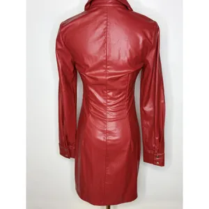 Zara Womens Faux Leather Ruched Mini Shirt Dress Red Long Sleeve XS thumbnail 3