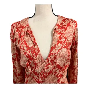 Anthropologie Women's Red Cream Floral Silk Blend Skylar Mini Dress Sz 8 Romance thumbnail 3