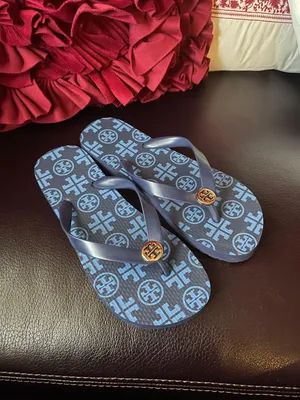 Tory Burch PVC Flip Flops Thong Sandals Square Traveler Logo 7 avail NWOT thumbnail 1