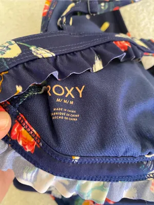 Roxy Navy Floral beach Bikini with Pink and Yellow Accents thumbnail 7
