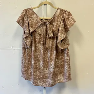 Gilli Womens Tan White Speckled Tie Back Flutter Sleeve Blouse AT1083 Size Large thumbnail 2