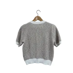 Urban Revivo Prep Short Sleeve Pearl Button Cardigan Sweater Beige White Medium thumbnail 3