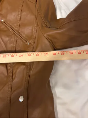 Vero Moda Cognac Faux Leather Moto Jacket L Quilted Zip thumbnail 4