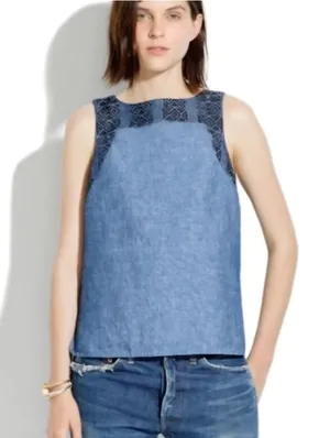 Madewell Blue Textured Design Sleeveless Top Large thumbnail 1