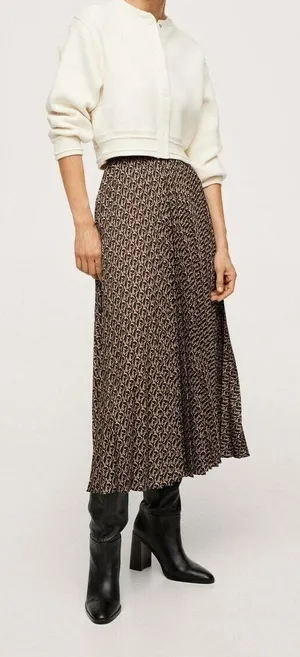 NWT MANGO Woman’s Maxi Monogram Pleated Skirt, Sz S thumbnail 1