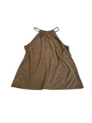 Max Studio Brown Faux Suede Halter Top Key Hole Front Boho Western Festival thumbnail 2