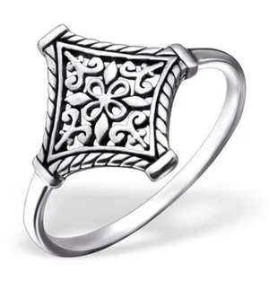 Boutique NEW 14k White Gold Plated Cut‎ Out Filigree Hollow Flower Ring, Size 7 thumbnail 1