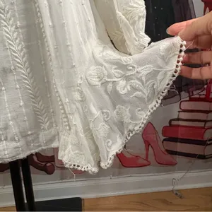 Free People White Embroidered Boho Mini Dress with Long Sleeves thumbnail 15