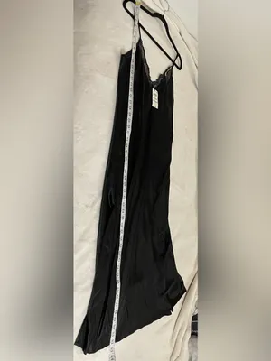International Concepts Satin Like Lace-Trim Slip Long Nightgown Black Size M NWT thumbnail 6