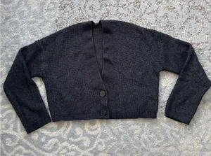 Commense Cropped Long Sleeve Knit Cardigan Black Small thumbnail 1