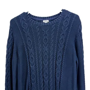 LL Bean Navy Blue Double L Mixed Cable Cotton Crew Neck Pullover Sweater LARGE thumbnail 4