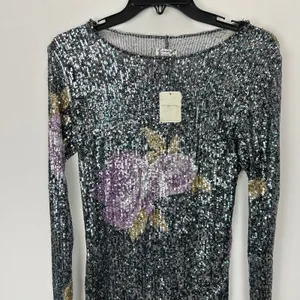 Free People Printed Gold Rush Sequin Top Long Sleeve Amethyst Combo XS NWT thumbnail 7