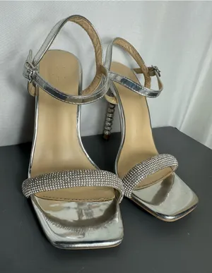 Charlotte Russe Y2K style party disco Silver Embellished stiletto Heels size 6 thumbnail 1