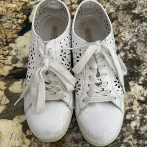 White airy sneakers with flower cutouts Size 8 thumbnail 2