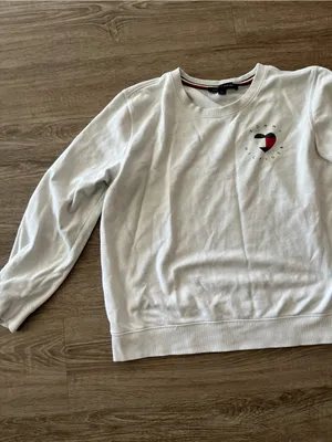Tommy Hilfiger Womens Crewneck Sweatshirt Large White Heart Logo Cotton Preppy thumbnail 4