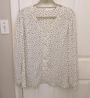 LUSH Abstract Polka Dot Tie Sleeve Sheer V-Neck Blouse thumbnail 1