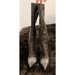 Nine West faux snake skin stiletto knee high boots 6.5 quiet luxury animal thumbnail 2