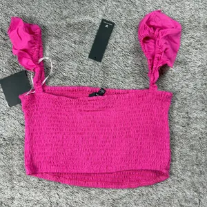 NWT Lulus Hot Pink Smocked Crop Top Women's Small thumbnail 4