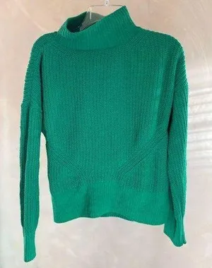 Crown & Ivy Sweater; Womens Green Knit Pullover Mock Neck Polyester, Sz : S thumbnail 1