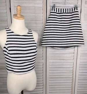 EXPRESS Knit Skirt Set Black & White Stripes Tank & Mini Skirt-2/Small thumbnail 1