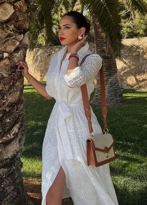 ZARA white lace long sleeve maxi dress with waist belt boho summer vacation thumbnail 1