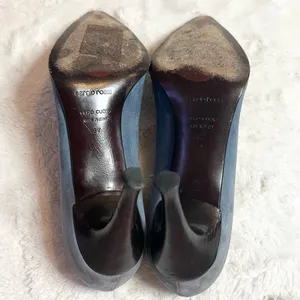 Sergio Rossi Pointed Toe Heals Blue Suede & Embossed Brown Leather Size 37 US 7 thumbnail 12