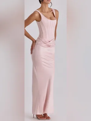 NEW HOUSE OF CB Kira Blush Pink Corset Bodice Satin Gown Sz L thumbnail 3