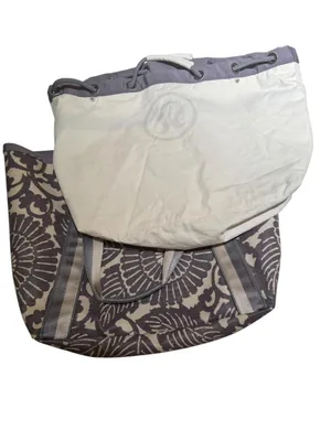 Lululemon Large Tote Bag Floral Gray Vinyl & Tote Shopping Bag Lot thumbnail 2