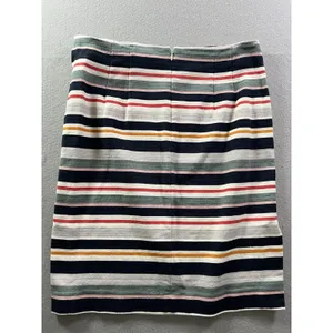 Loft Womens 12 (32/22)‎ Pencil Skirt Striped Blue Pink Textured Twill Split Hems thumbnail 5