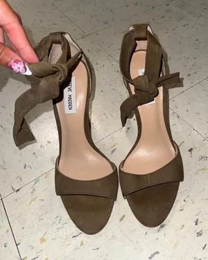 Steve Madden Olive Green Faux Suede Ankle Tie Stiletto Sandal Heels Womens Party thumbnail 1