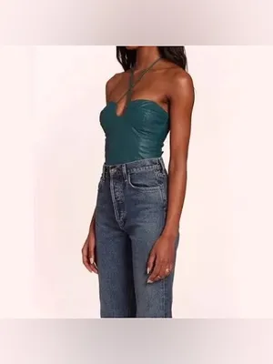 Amanda Uprichard Greca Bodysuit in Pine Faux Leather NWOT size L thumbnail 3