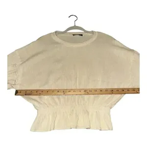 Zara‎ Cream Ribbed Peplum Sweater, Small thumbnail 4