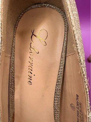 Lauren Lorraine Gold Pump Heels Bow Glitter Peep Toe Slip On Size 9 thumbnail 8