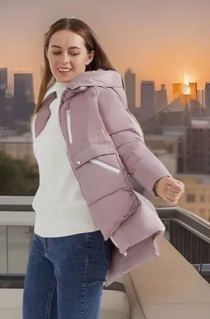 Orolay Women’s Size M Thickened Down Hooded Jacket. Mauve. Front zipper. NWT thumbnail 1
