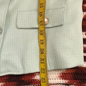 NWT JM Studio John Meyer Light Mint Green Tweed Blazer Jacket Pearl Gold Button Linen Blend Preppy Old Money Office Siren #Regal #Regency Women M Measurement in pics thumbnail 8