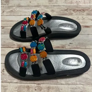 Just Be Sandals Women's Size 9 Bead Stones Multicolor Colorful Boho Slip-On NWOT thumbnail 2