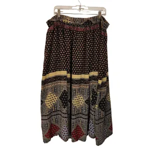 Vintage Sag Harbor Crinkle Tribal Broomstick Pleated A-Line Midi Skirt Large thumbnail 2