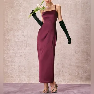 Rihoas The Red Back Slit Satin Sling Maxi Dress thumbnail 4