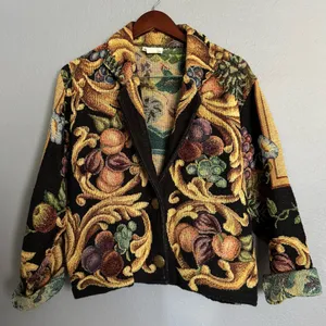 Vintage 90’s California Style Baroque Fruit & Vine Tapestry Jacket thumbnail 1