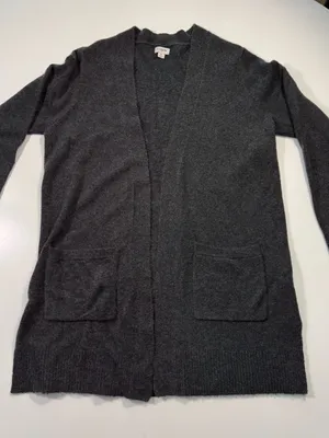 J. Crew Wool Blend Charcoal Open-Front Pocket Cardigan thumbnail 2