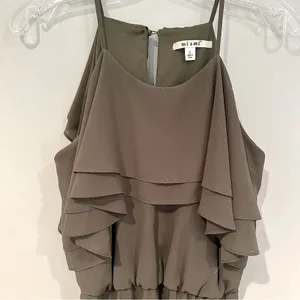 Miami Halter Ruffle Top Dress Women's Large‎ Olive Green Elastic Waist Flowy thumbnail 4