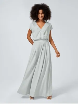 V Neck Short Sleeve Side Pocket Wide Leg Flowy Waffle Casual Jumpsuit Large NWT thumbnail 1
