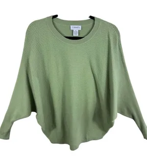 Carmen Marc Valvo‎ Ribbed Knit Batwing Sleeve Sweater Green Zipper Detail Medium thumbnail 1