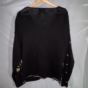 Tiara International Vintage Floral Embroidered Beaded Cardigan Black XL Grandma thumbnail 2