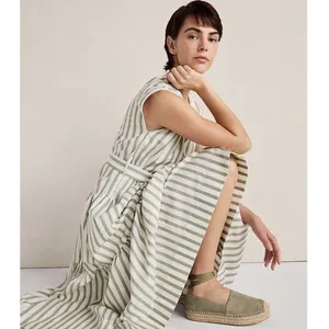 Haven Well Within Organic Cotton Poplin Stripe Tiered‎ Midi Dress Size Large thumbnail 2