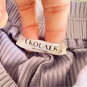 Ekouaer Lavender Ribbed Wide Leg Pants thumbnail 4