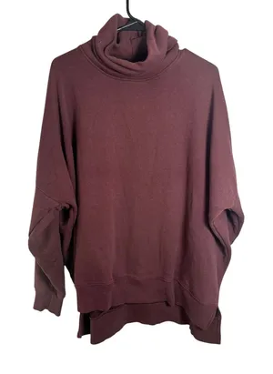 Aerie Oversized Turtleneck Sweatshirt Burgundy Maroon High Low‎ Fleece Large thumbnail 1
